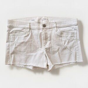 LOFT Womens Size 8 29 White Frayed Bottom Denim Shorts Subtle Polka Dots